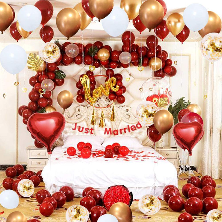 AYUQI Red And Gold Balloon Arch,Red And Gold Birthday Balloon Arch,Ruby Red  Balloon Garland Kit With White Balloons Gold Metallic Balloons Palm Leaves 